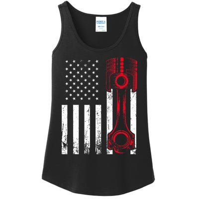 Car Enthusiast  American Flag Piston Muscle Car Gift Ladies Essential Tank