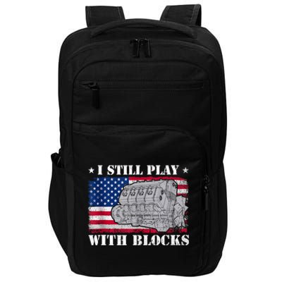 Car Engine Auto Mechanic I Still Play With Blocks USA Flag Impact Tech Backpack