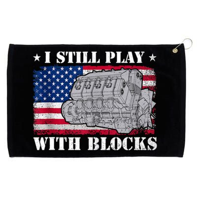 Car Engine Auto Mechanic I Still Play With Blocks USA Flag Grommeted Golf Towel