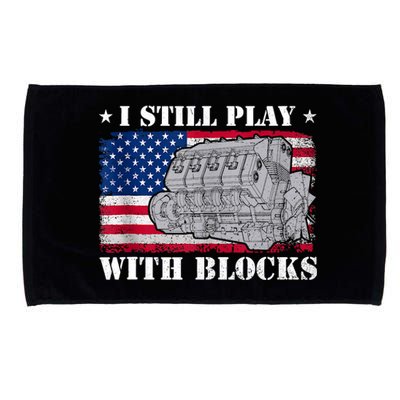 Car Engine Auto Mechanic I Still Play With Blocks USA Flag Microfiber Hand Towel