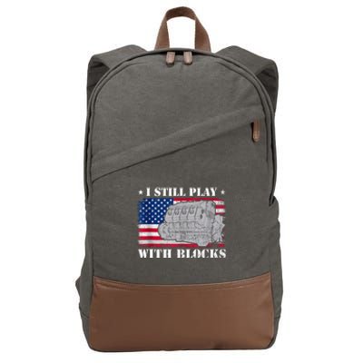 Car Engine Auto Mechanic I Still Play With Blocks USA Flag Cotton Canvas Backpack