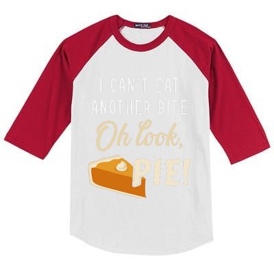 Cant Eat Another Bite Look Pie Funny Thanksgiving Christmas Kids Colorblock Raglan Jersey