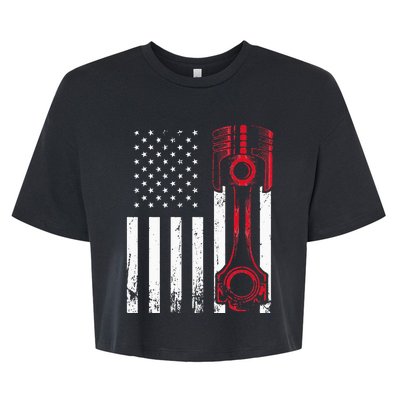 Car Enthusiast American Flag Piston Muscle Car Gift Bella+Canvas Jersey Crop Tee