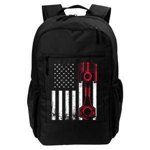 Car Enthusiast American Flag Piston Muscle Car Gift Daily Commute Backpack