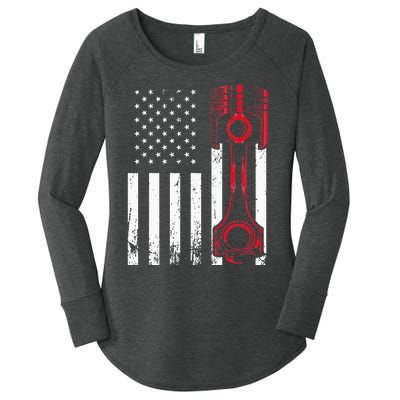 Car Enthusiast American Flag Piston Muscle Car Gift Women's Perfect Tri Tunic Long Sleeve Shirt