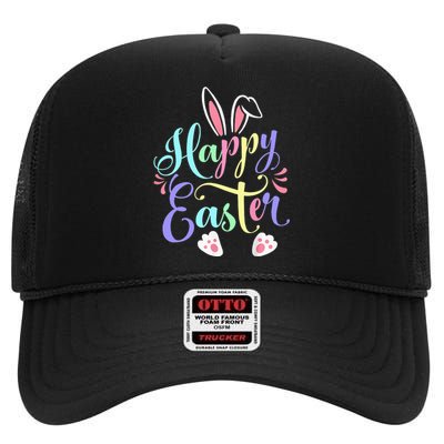 Cute Easter Bunny Face Funny Happy Easter Day High Crown Mesh Back Trucker Hat