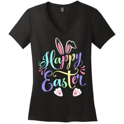 Cute Easter Bunny Face Funny Happy Easter Day Women's V-Neck T-Shirt