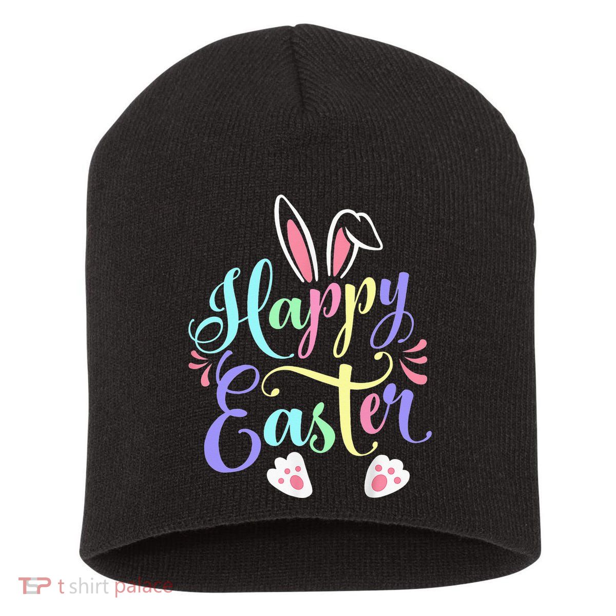 Cute Easter Bunny Face Funny Happy Easter Day Short Acrylic Beanie