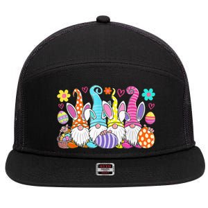 Cute Easter Bunny Spring Gnome Easter Egg Hunting And Basket 7 Panel Mesh Trucker Snapback Hat