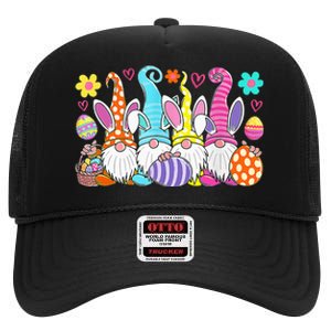 Cute Easter Bunny Spring Gnome Easter Egg Hunting And Basket High Crown Mesh Back Trucker Hat