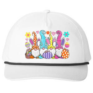 Cute Easter Bunny Spring Gnome Easter Egg Hunting And Basket Snapback Five-Panel Rope Hat