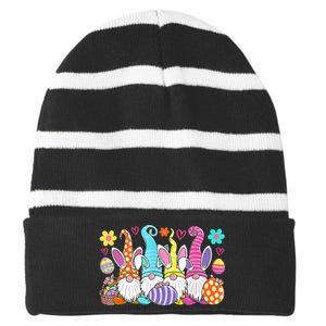 Cute Easter Bunny Spring Gnome Easter Egg Hunting And Basket Striped Beanie with Solid Band