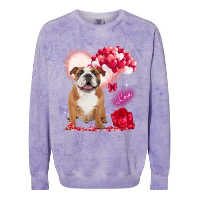 Cute English Bulldog Balloon Heart Valentine's Day Valentine Cool Gift Colorblast Crewneck Sweatshirt