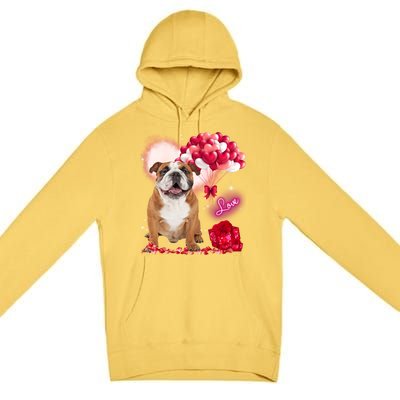 Cute English Bulldog Balloon Heart Valentine's Day Valentine Cool Gift Premium Pullover Hoodie