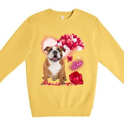 Cute English Bulldog Balloon Heart Valentine's Day Valentine Cool Gift Premium Crewneck Sweatshirt