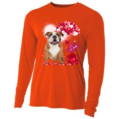 Cute English Bulldog Balloon Heart Valentine's Day Valentine Cool Gift Cooling Performance Long Sleeve Crew