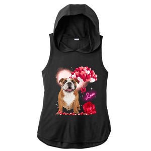 Cute English Bulldog Balloon Heart Valentine's Day Valentine Cool Gift Ladies PosiCharge Tri-Blend Wicking Draft Hoodie Tank