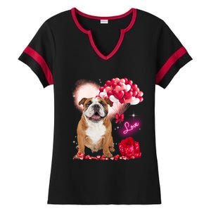 Cute English Bulldog Balloon Heart Valentine's Day Valentine Cool Gift Ladies Halftime Notch Neck Tee