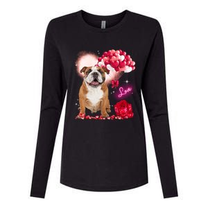 Cute English Bulldog Balloon Heart Valentine's Day Valentine Cool Gift Womens Cotton Relaxed Long Sleeve T-Shirt