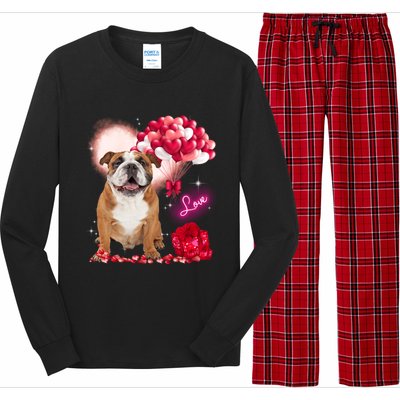 Cute English Bulldog Balloon Heart Valentine's Day Valentine Cool Gift Long Sleeve Pajama Set