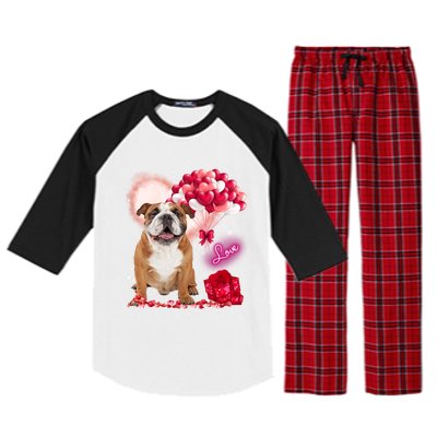 Cute English Bulldog Balloon Heart Valentine's Day Valentine Cool Gift Raglan Sleeve Pajama Set