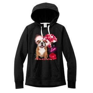 Cute English Bulldog Balloon Heart Valentine's Day Valentine Cool Gift Women's Fleece Hoodie