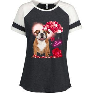 Cute English Bulldog Balloon Heart Valentine's Day Valentine Cool Gift Enza Ladies Jersey Colorblock Tee