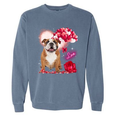 Cute English Bulldog Balloon Heart Valentine's Day Valentine Cool Gift Garment-Dyed Sweatshirt