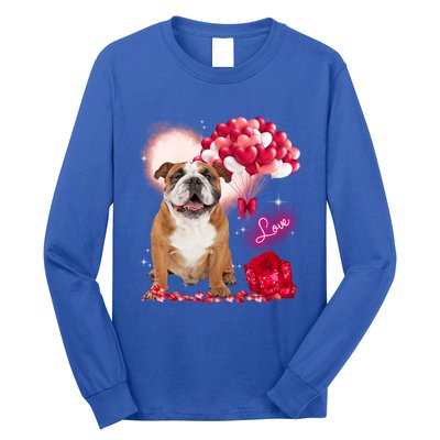 Cute English Bulldog Balloon Heart Valentine's Day Valentine Cool Gift Long Sleeve Shirt