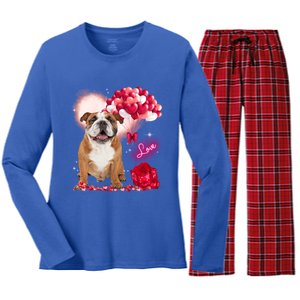 Cute English Bulldog Balloon Heart Valentine's Day Valentine Cool Gift Women's Long Sleeve Flannel Pajama Set 