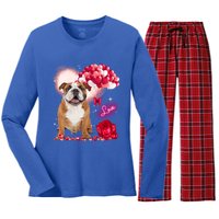 Cute English Bulldog Balloon Heart Valentine's Day Valentine Cool Gift Women's Long Sleeve Flannel Pajama Set 