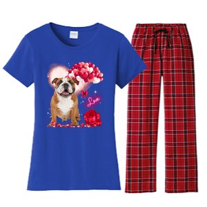 Cute English Bulldog Balloon Heart Valentine's Day Valentine Cool Gift Women's Flannel Pajama Set