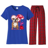 Cute English Bulldog Balloon Heart Valentine's Day Valentine Cool Gift Women's Flannel Pajama Set