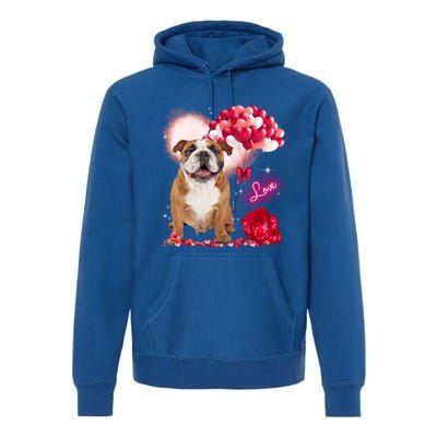 Cute English Bulldog Balloon Heart Valentine's Day Valentine Cool Gift Premium Hoodie