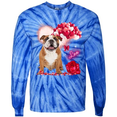 Cute English Bulldog Balloon Heart Valentine's Day Valentine Cool Gift Tie-Dye Long Sleeve Shirt