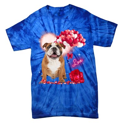 Cute English Bulldog Balloon Heart Valentine's Day Valentine Cool Gift Tie-Dye T-Shirt