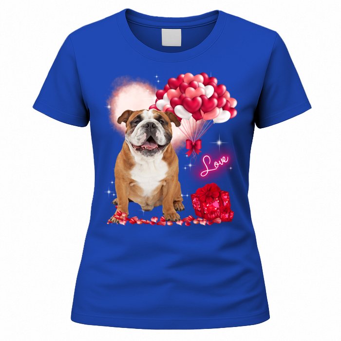 Cute English Bulldog Balloon Heart Valentine's Day Valentine Cool Gift Women's T-Shirt