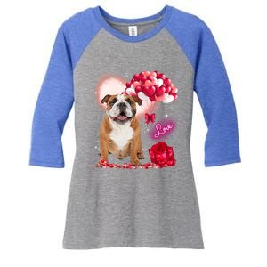 Cute English Bulldog Balloon Heart Valentine's Day Valentine Cool Gift Women's Tri-Blend 3/4-Sleeve Raglan Shirt