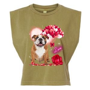 Cute English Bulldog Balloon Heart Valentine's Day Valentine Cool Gift Garment-Dyed Women's Muscle Tee