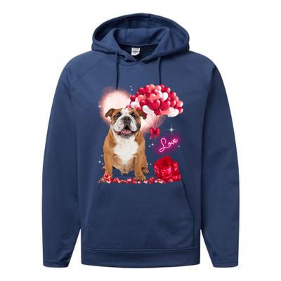 Cute English Bulldog Balloon Heart Valentine's Day Valentine Cool Gift Performance Fleece Hoodie