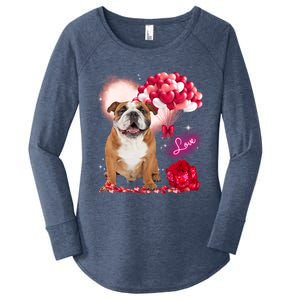 Cute English Bulldog Balloon Heart Valentine's Day Valentine Cool Gift Women's Perfect Tri Tunic Long Sleeve Shirt