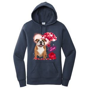 Cute English Bulldog Balloon Heart Valentine's Day Valentine Cool Gift Women's Pullover Hoodie