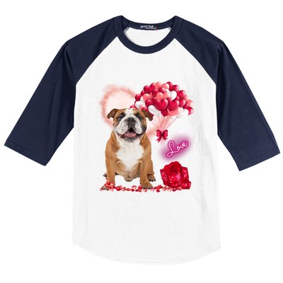 Cute English Bulldog Balloon Heart Valentine's Day Valentine Cool Gift Baseball Sleeve Shirt