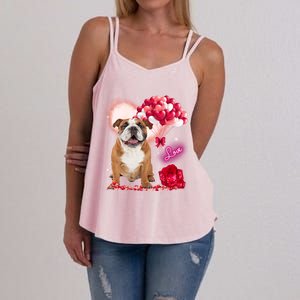 Cute English Bulldog Balloon Heart Valentine's Day Valentine Cool Gift Women's Strappy Tank