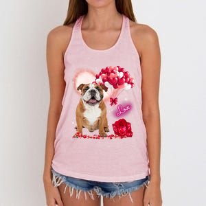 Cute English Bulldog Balloon Heart Valentine's Day Valentine Cool Gift Women's Knotted Racerback Tank