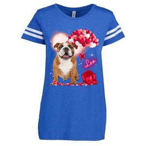 Cute English Bulldog Balloon Heart Valentine's Day Valentine Cool Gift Enza Ladies Jersey Football T-Shirt