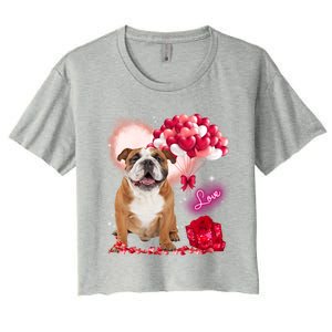 Cute English Bulldog Balloon Heart Valentine's Day Valentine Cool Gift Women's Crop Top Tee