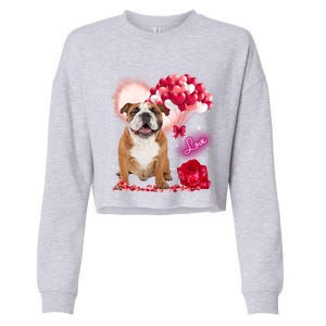 Cute English Bulldog Balloon Heart Valentine's Day Valentine Cool Gift Cropped Pullover Crew