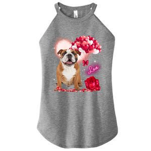 Cute English Bulldog Balloon Heart Valentine's Day Valentine Cool Gift Women's Perfect Tri Rocker Tank