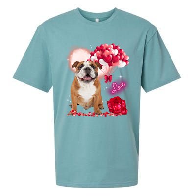 Cute English Bulldog Balloon Heart Valentine's Day Valentine Cool Gift Sueded Cloud Jersey T-Shirt